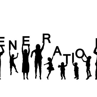 People silhouettes of different ages holding the letters of the